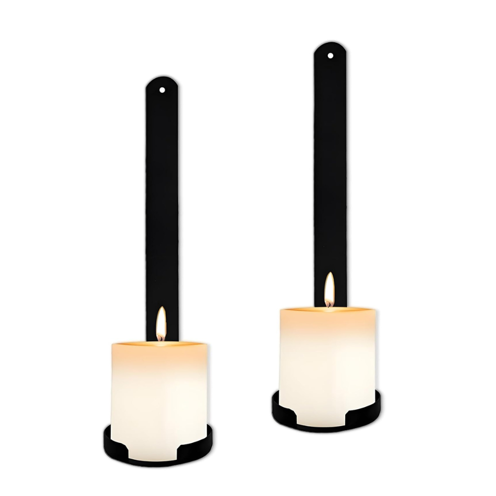 Two candle holders with candles on a white background