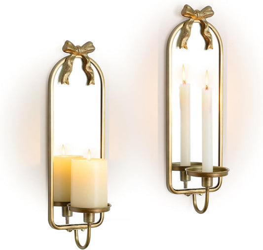 Vintage French Mirror Candle Sconce Set