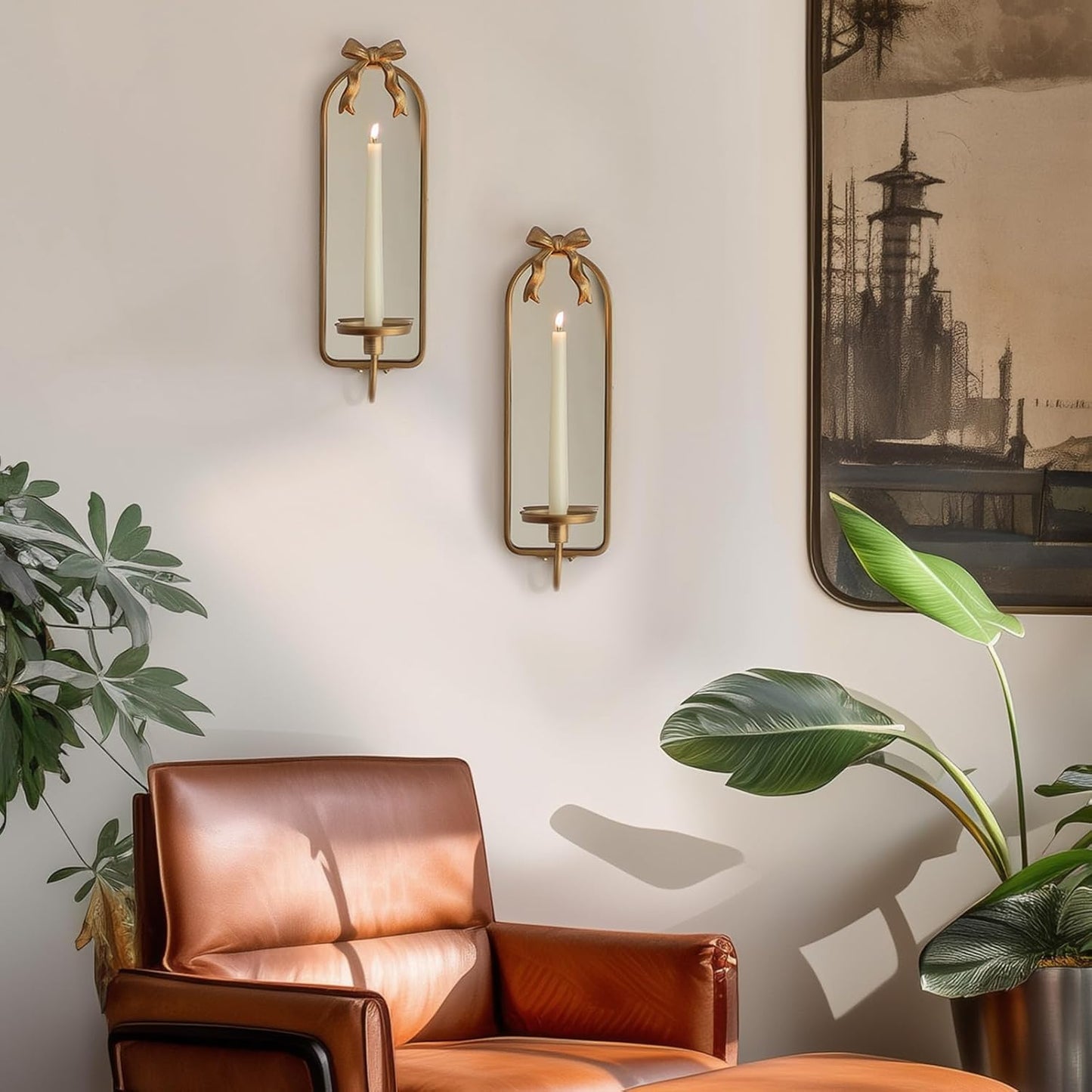 Vintage French Mirror Candle Sconce Set