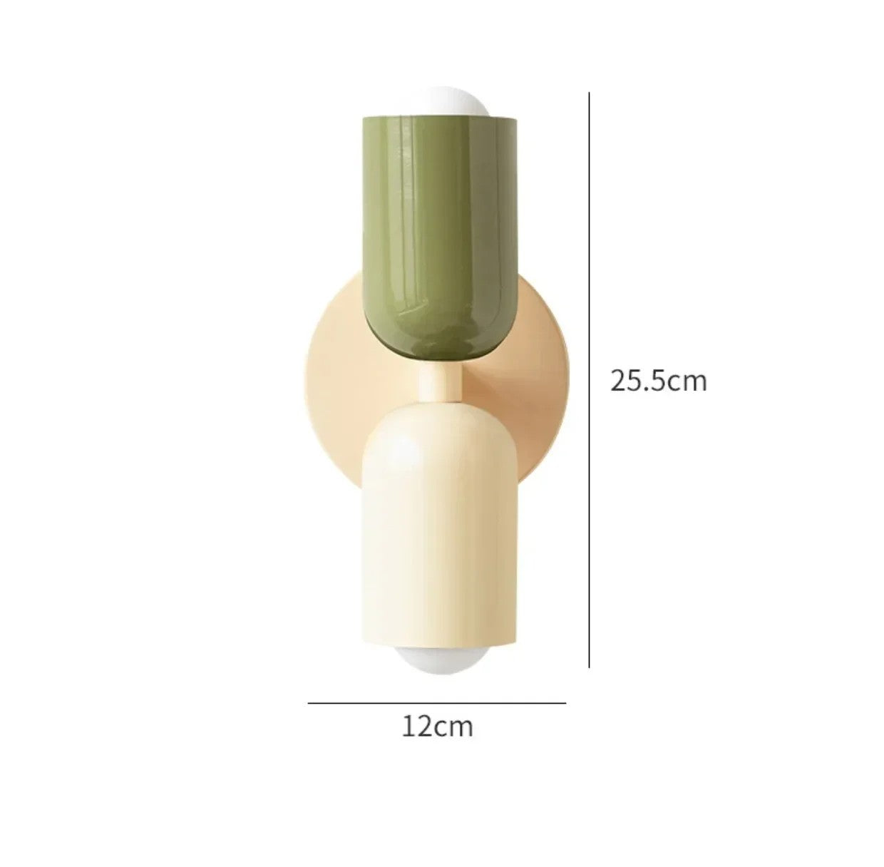 Wall light fixture with dimensions on a white background