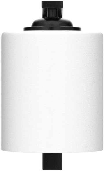 White cylindrical container with black cap on a white background